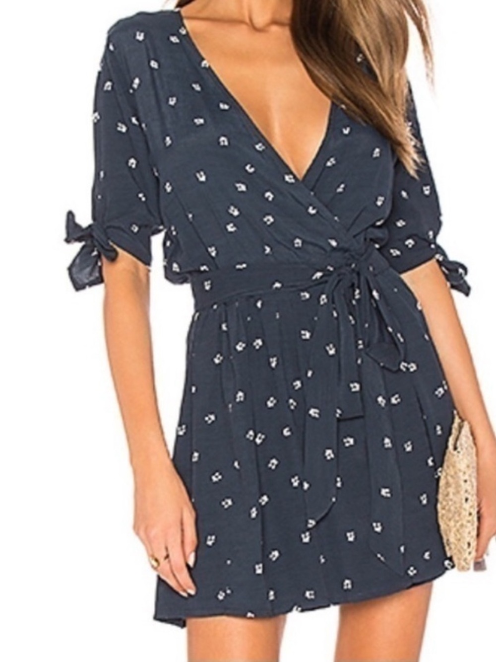 Faithfull the Brand Oslo Navy Floral Mini Dress w/ tie at waist and arms size 2